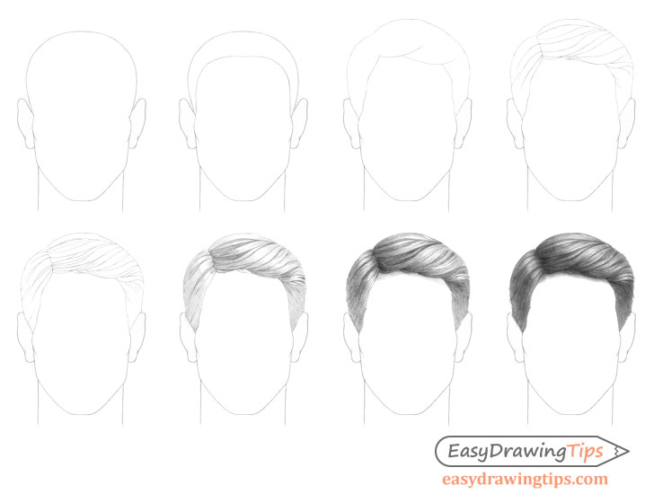 Combed male hair drawing step by step