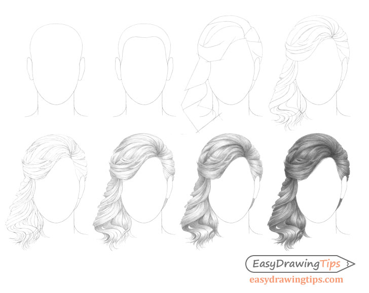Curly hair drawing step by step