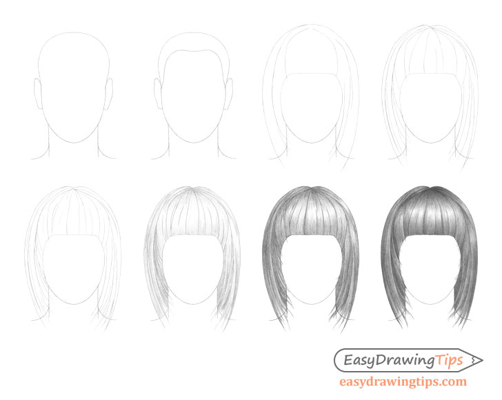 Straight hair drawing step by step