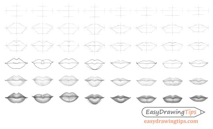 how to draw mouth step by step with pencil