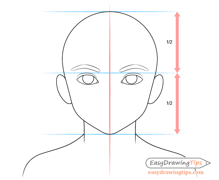 Premium Vector  Happy anime face manga style big blue eyes little nose  and kawaii mouth hand drawn illustration