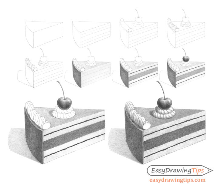 Cake slice drawing step by step